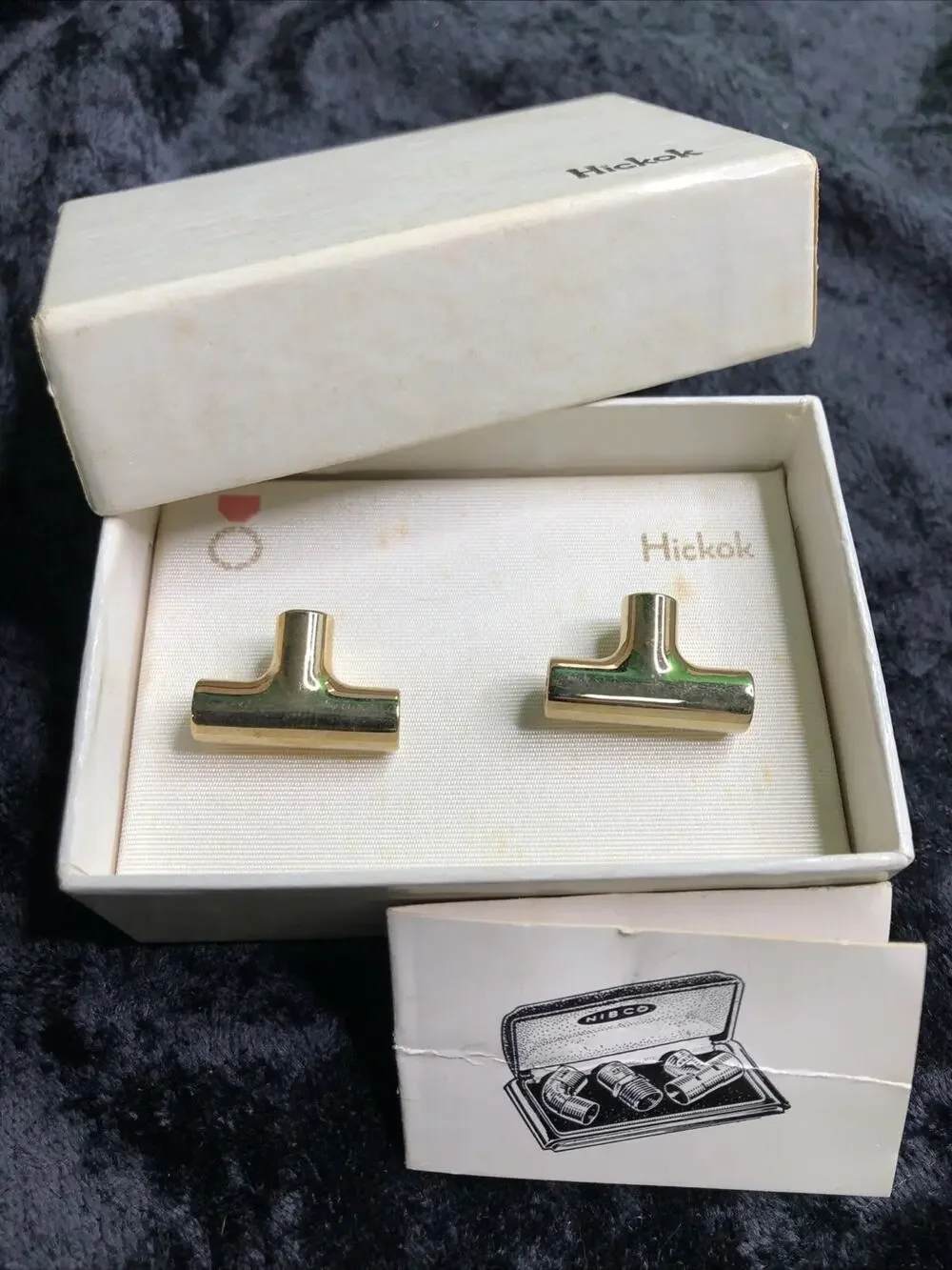 Vintage Hickok Mens Gold Tone Pipe Fitter Cufflinks Cuff Links Gift Box Original